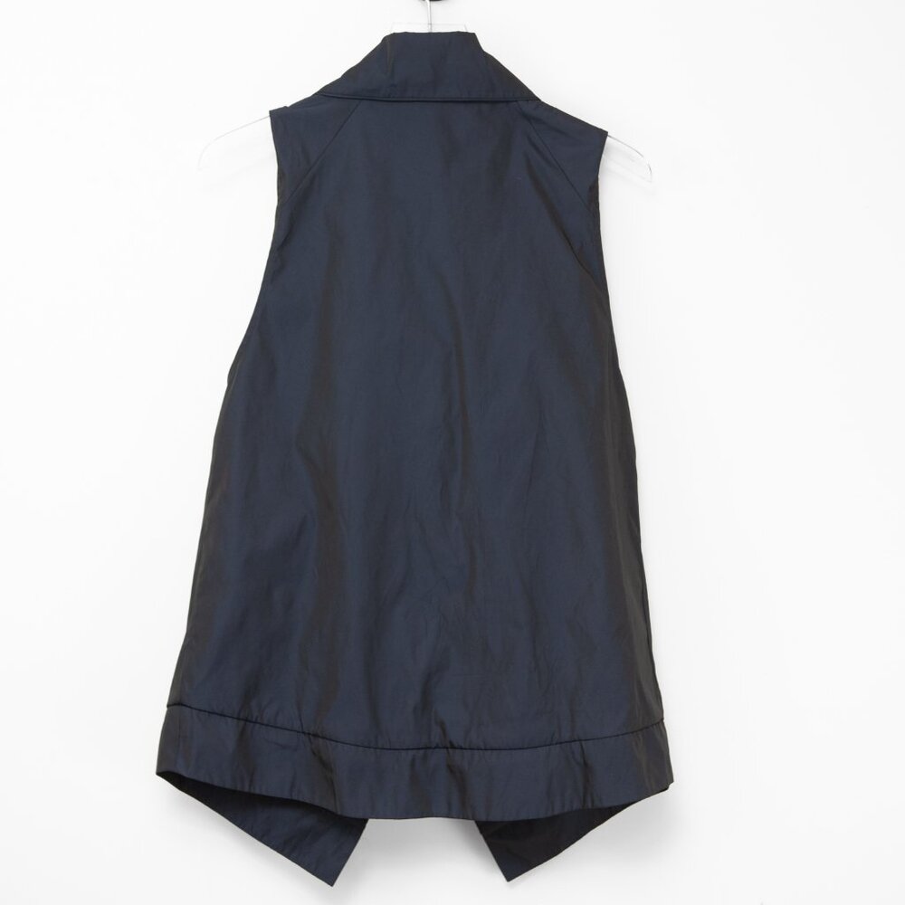 Sun Kim Jenny Vest Asymmetrical Ruched Lightweight Lagenlook Navy Blue Size XS - Picture 2 of 6